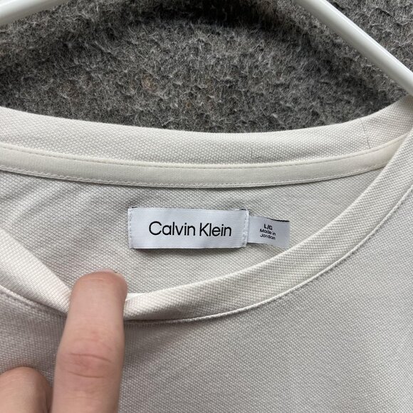 Calvin Klein Shirt Mens Large Cream Long Sleeve Crewneck Cotton Blend Casual - Picture 7 of 12
